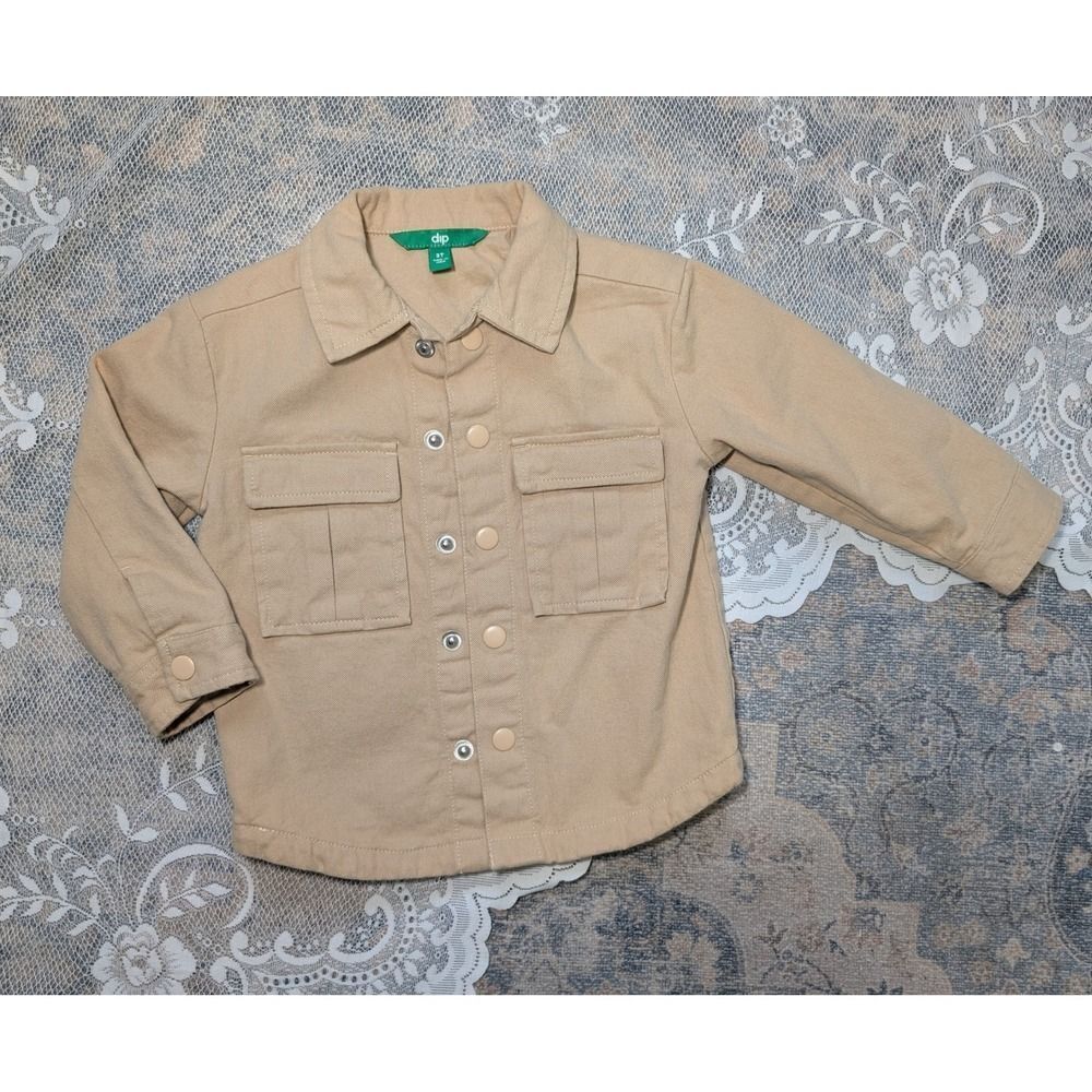 Canvas Utility Jacket Boys Size 3T Shacket Pockets Button Down Lined DIP Brand